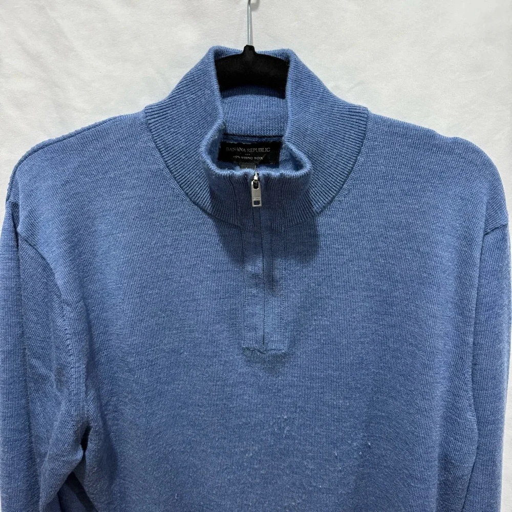 Banana Republic 100%‎ Merino Wool Quarter-Zip Sweater Blue Large Layering